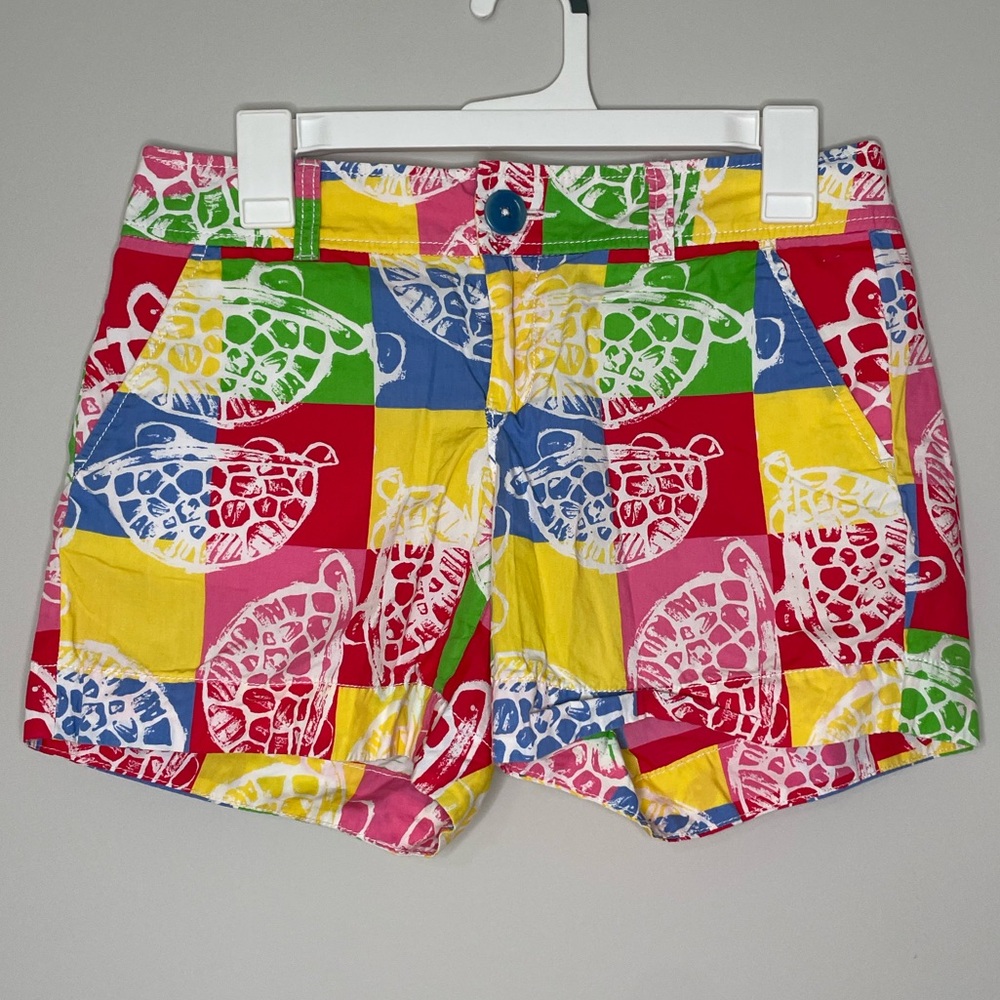 Lilly Pulitzer Callahan Turtle Print Patchwork 100% Cotton Shorts